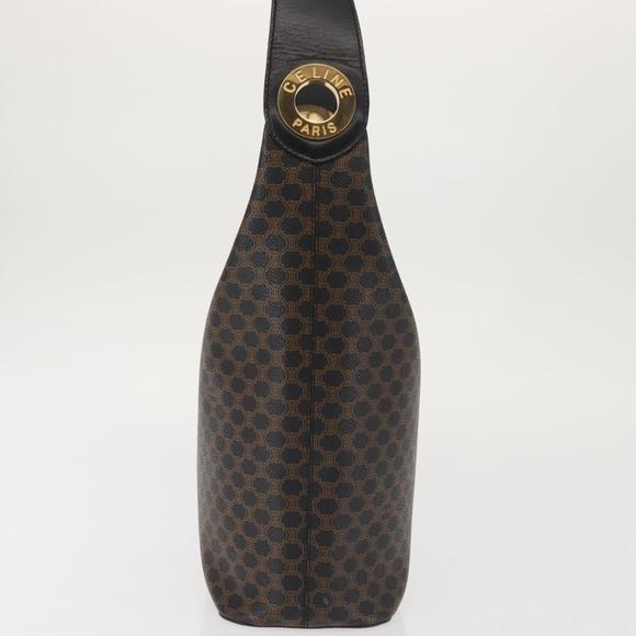 CELINE Macadam Canvas Shoulder Bag PVC Leather Black Gold Auth 142649 - Picture 4 of 16